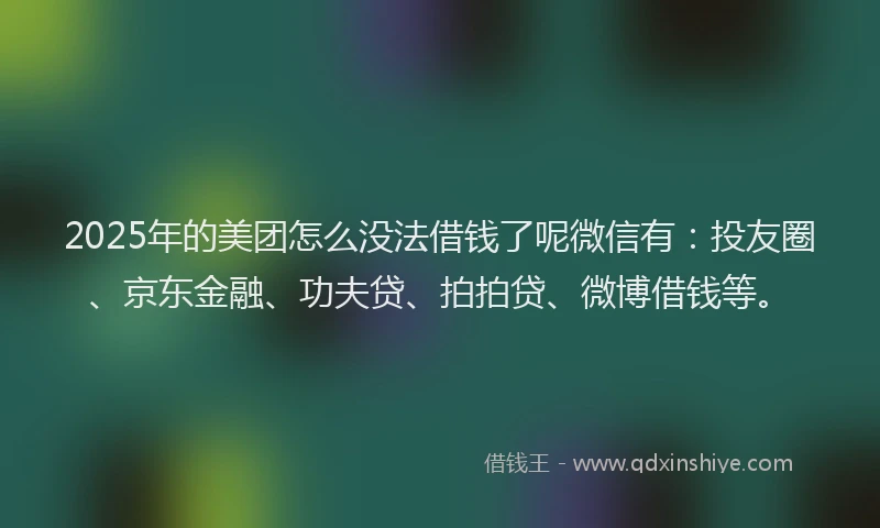2025年的美团怎么没法借钱了呢微信有：投友圈、京东金融、功夫贷、拍拍贷、微博借钱等。