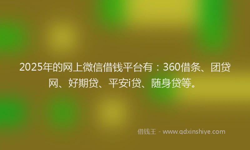 2025年的网上微信借钱平台有：360借条、团贷网、好期贷、平安i贷、随身贷等。