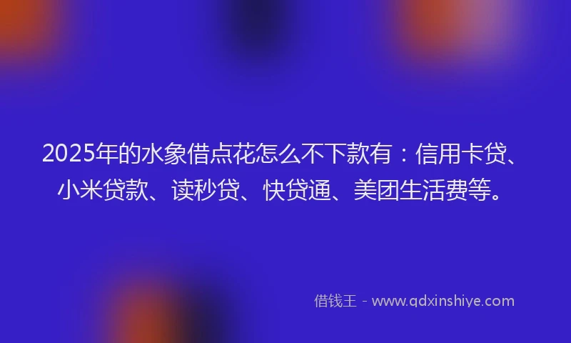 2025年的水象借点花怎么不下款有：信用卡贷、小米贷款、读秒贷、快贷通、美团生活费等。