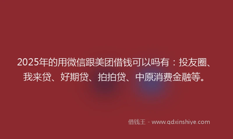 2025年的用微信跟美团借钱可以吗有：投友圈、我来贷、好期贷、拍拍贷、中原消费金融等。