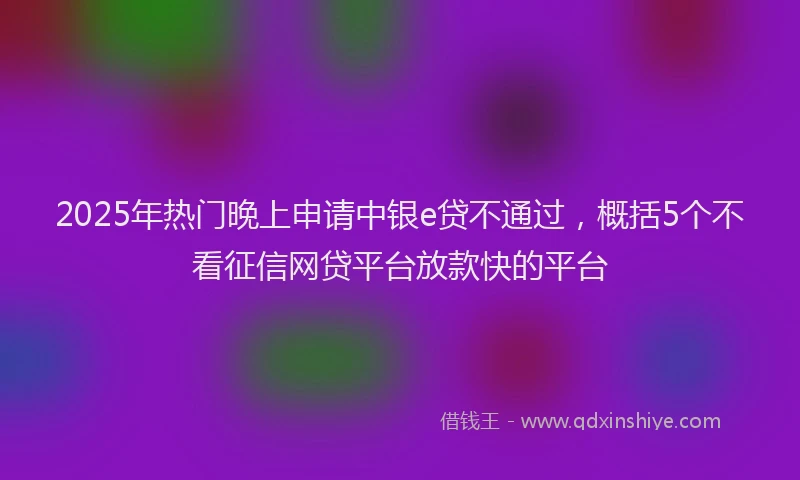 2025年热门晚上申请中银e贷不通过，概括5个不看征信网贷平台放款快的平台