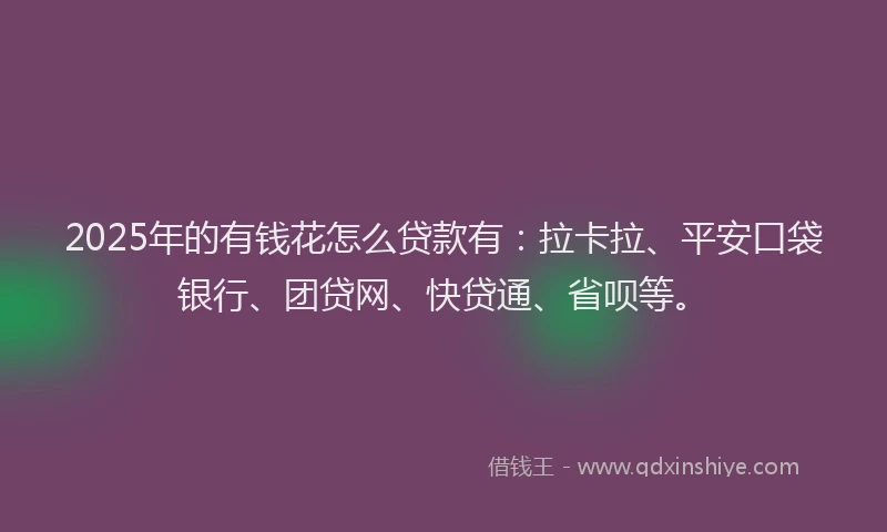 2025年的有钱花怎么贷款有：拉卡拉、平安口袋银行、团贷网、快贷通、省呗等。