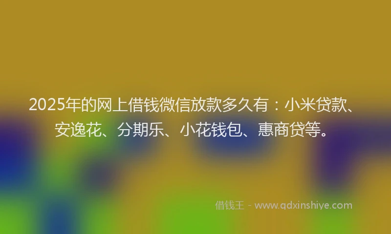 2025年的网上借钱微信放款多久有：小米贷款、安逸花、分期乐、小花钱包、惠商贷等。