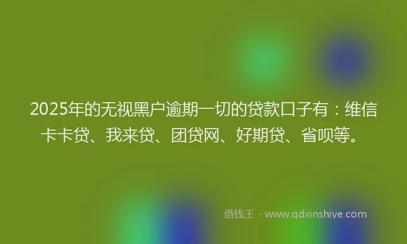 2025年的无视黑户逾期一切的贷款口子有：维信卡卡贷、我来贷、团贷网、好期贷、省呗等。