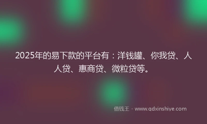 2025年的易下款的平台有：洋钱罐、你我贷、人人贷、惠商贷、微粒贷等。