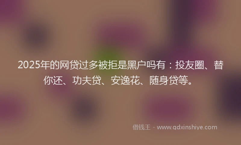 2025年的网贷过多被拒是黑户吗有：投友圈、替你还、功夫贷、安逸花、随身贷等。