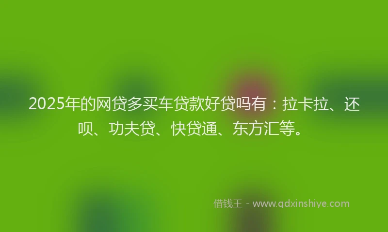 2025年的网贷多买车贷款好贷吗有：拉卡拉、还呗、功夫贷、快贷通、东方汇等。