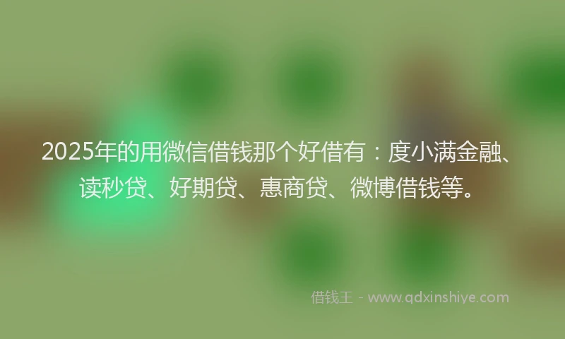 2025年的用微信借钱那个好借有：度小满金融、读秒贷、好期贷、惠商贷、微博借钱等。