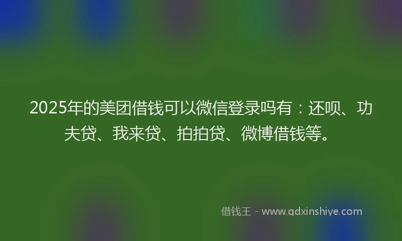 2025年的美团借钱可以微信登录吗有：还呗、功夫贷、我来贷、拍拍贷、微博借钱等。
