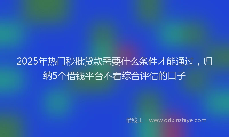 2025年热门秒批贷款需要什么条件才能通过，归纳5个借钱平台不看综合评估的口子