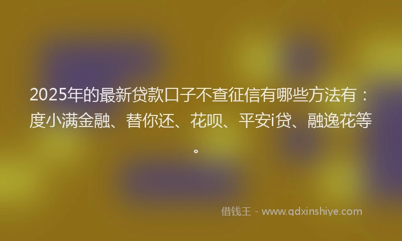 2025年的最新贷款口子不查征信有哪些方法有：度小满金融、替你还、花呗、平安i贷、融逸花等。