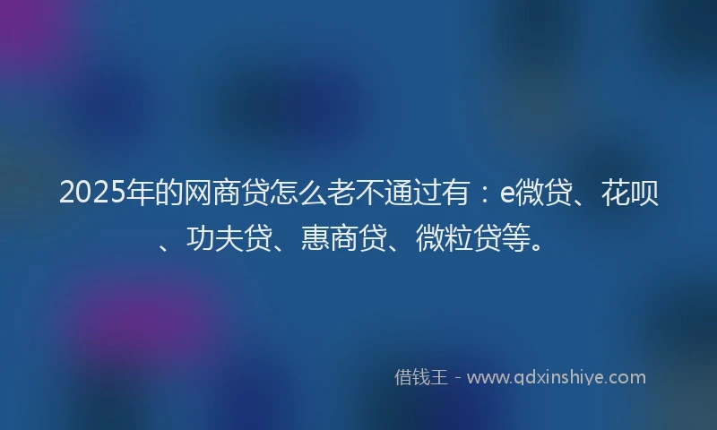 2025年的网商贷怎么老不通过有：e微贷、花呗、功夫贷、惠商贷、微粒贷等。