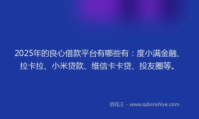 2025年的良心借款平台有哪些有：度小满金融、拉卡拉、小米贷款、维信卡卡贷、投友圈等。