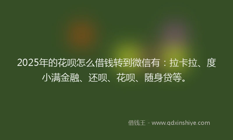 2025年的花呗怎么借钱转到微信有：拉卡拉、度小满金融、还呗、花呗、随身贷等。
