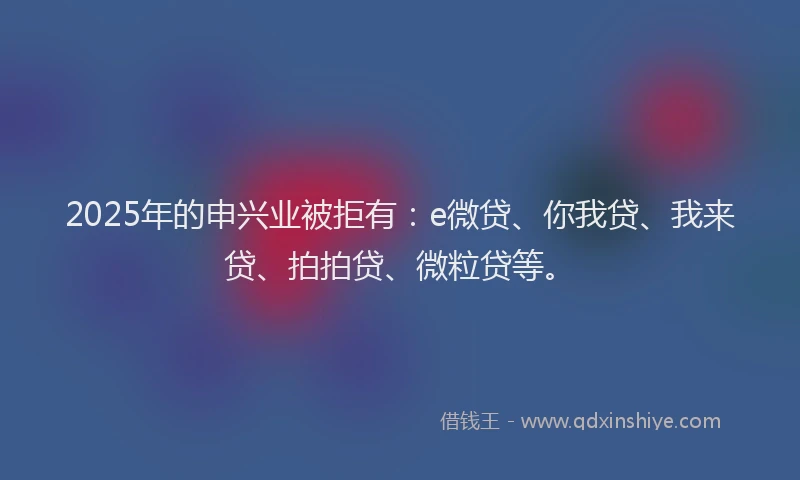 2025年的申兴业被拒有：e微贷、你我贷、我来贷、拍拍贷、微粒贷等。
