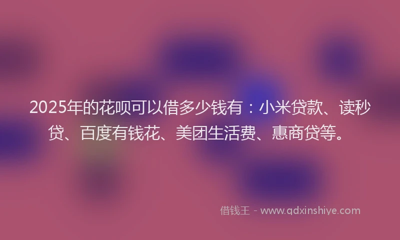2025年的花呗可以借多少钱有：小米贷款、读秒贷、百度有钱花、美团生活费、惠商贷等。