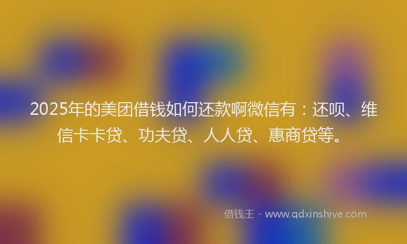 2025年的美团借钱如何还款啊微信有：还呗、维信卡卡贷、功夫贷、人人贷、惠商贷等。