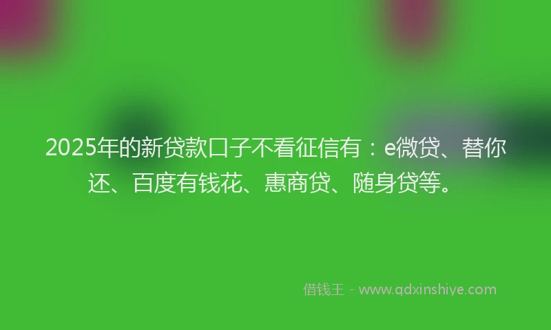 2025年的新贷款口子不看征信有：e微贷、替你还、百度有钱花、惠商贷、随身贷等。