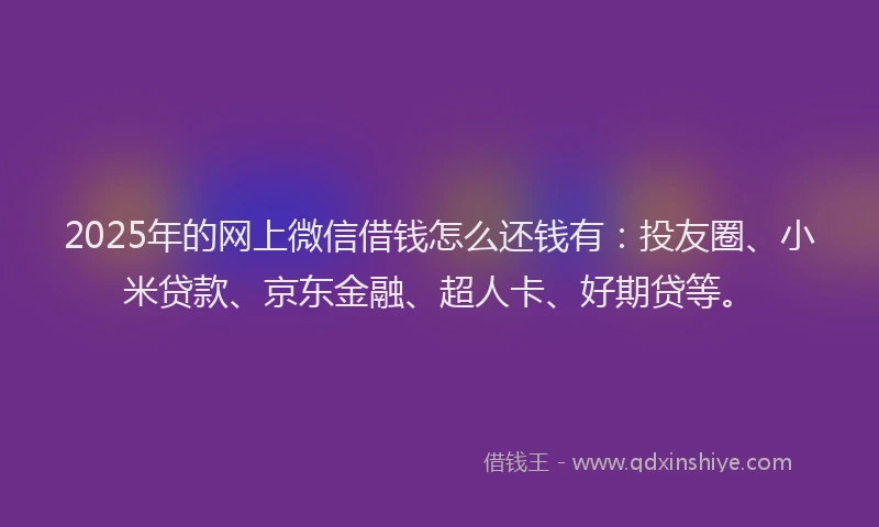 2025年的网上微信借钱怎么还钱有：投友圈、小米贷款、京东金融、超人卡、好期贷等。