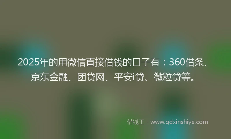 2025年的用微信直接借钱的口子有：360借条、京东金融、团贷网、平安i贷、微粒贷等。