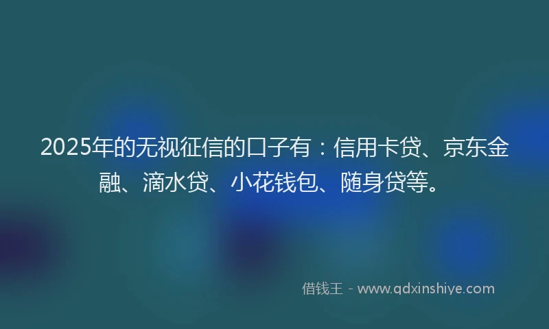 2025年的无视征信的口子有：信用卡贷、京东金融、滴水贷、小花钱包、随身贷等。