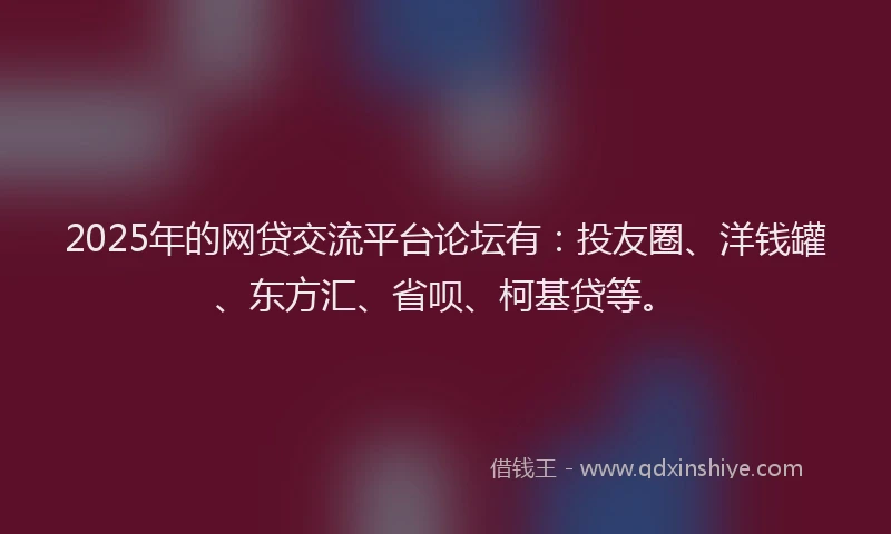2025年的网贷交流平台论坛有：投友圈、洋钱罐、东方汇、省呗、柯基贷等。