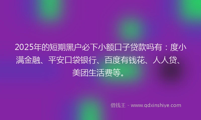 2025年的短期黑户必下小额口子贷款吗有：度小满金融、平安口袋银行、百度有钱花、人人贷、美团生活费等。