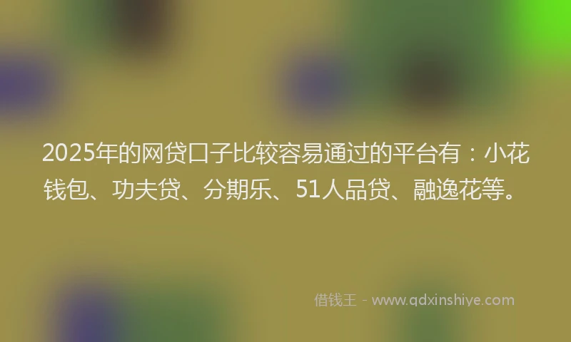 2025年的网贷口子比较容易通过的平台有：小花钱包、功夫贷、分期乐、51人品贷、融逸花等。