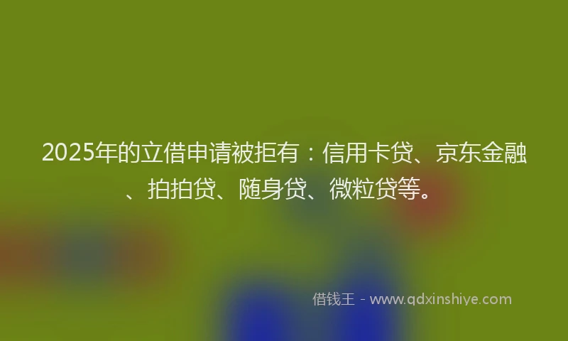 2025年的立借申请被拒有：信用卡贷、京东金融、拍拍贷、随身贷、微粒贷等。