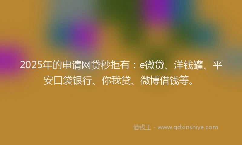 2025年的申请网贷秒拒有：e微贷、洋钱罐、平安口袋银行、你我贷、微博借钱等。