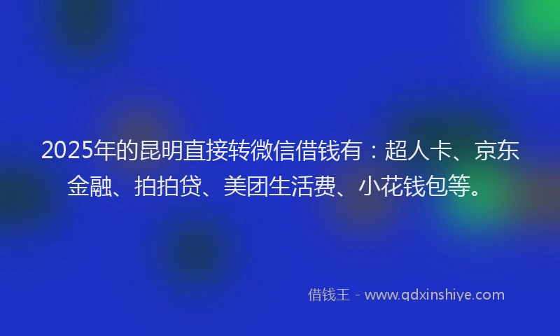 2025年的昆明直接转微信借钱有：超人卡、京东金融、拍拍贷、美团生活费、小花钱包等。