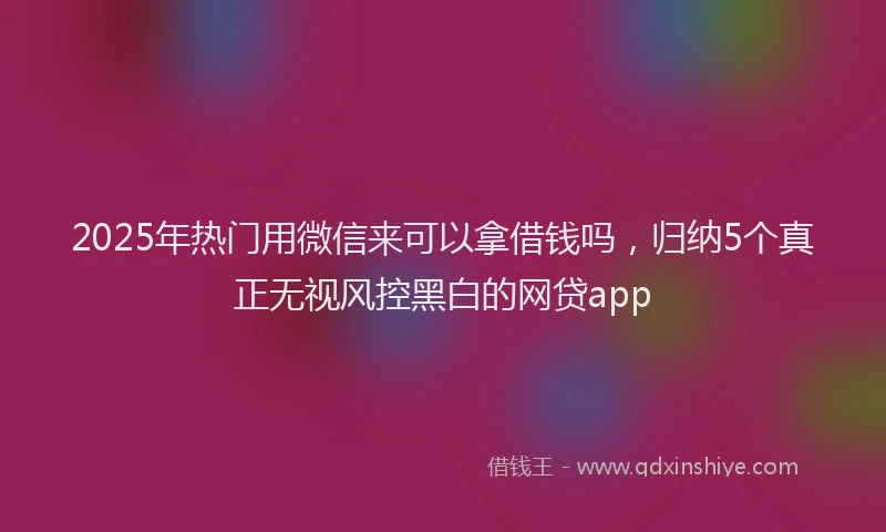 2025年热门用微信来可以拿借钱吗，归纳5个真正无视风控黑白的网贷app