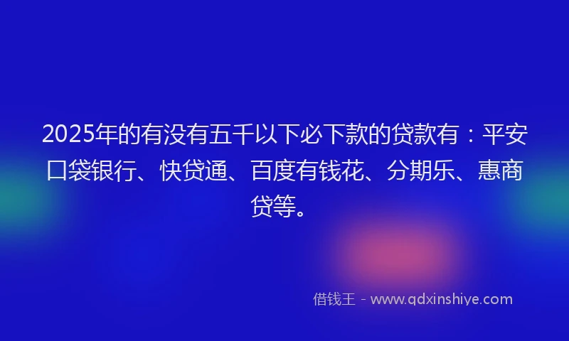 2025年的有没有五千以下必下款的贷款有：平安口袋银行、快贷通、百度有钱花、分期乐、惠商贷等。