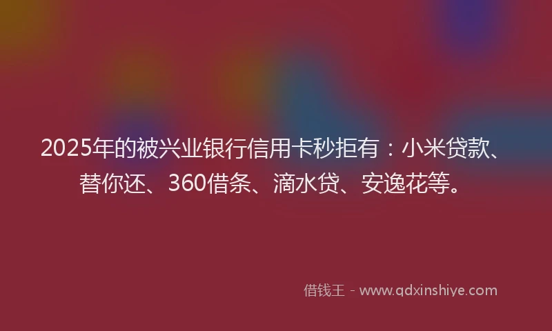 2025年的被兴业银行信用卡秒拒有：小米贷款、替你还、360借条、滴水贷、安逸花等。