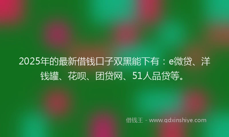 2025年的最新借钱口子双黑能下有：e微贷、洋钱罐、花呗、团贷网、51人品贷等。