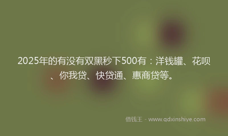 2025年的有没有双黑秒下500有：洋钱罐、花呗、你我贷、快贷通、惠商贷等。
