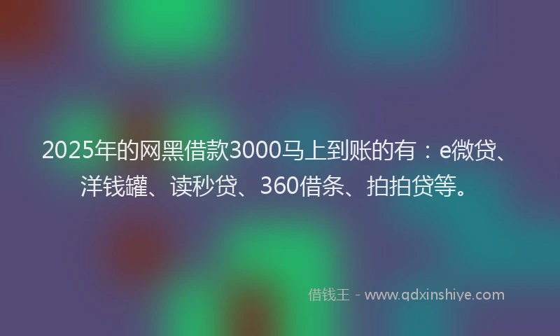 2025年的网黑借款3000马上到账的有：e微贷、洋钱罐、读秒贷、360借条、拍拍贷等。