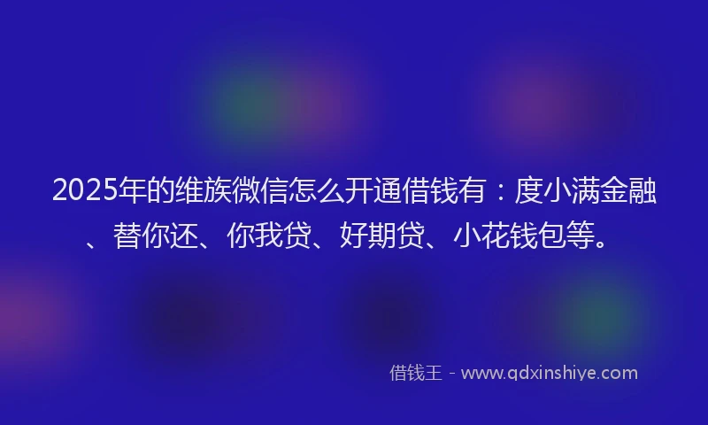 2025年的维族微信怎么开通借钱有：度小满金融、替你还、你我贷、好期贷、小花钱包等。