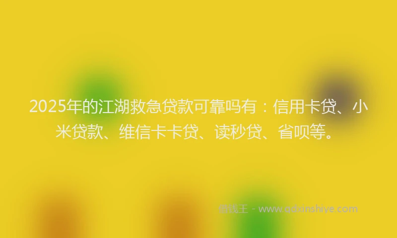 2025年的江湖救急贷款可靠吗有：信用卡贷、小米贷款、维信卡卡贷、读秒贷、省呗等。