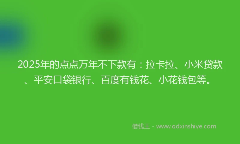 2025年的点点万年不下款有：拉卡拉、小米贷款、平安口袋银行、百度有钱花、小花钱包等。