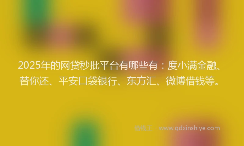 2025年的网贷秒批平台有哪些有：度小满金融、替你还、平安口袋银行、东方汇、微博借钱等。