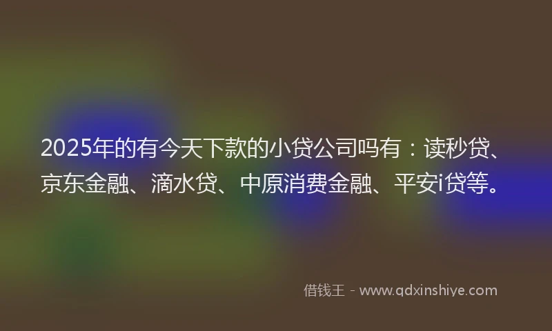2025年的有今天下款的小贷公司吗有：读秒贷、京东金融、滴水贷、中原消费金融、平安i贷等。