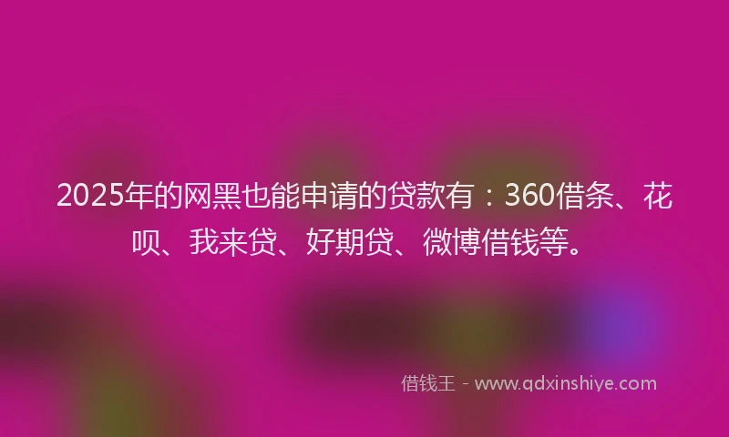 2025年的网黑也能申请的贷款有：360借条、花呗、我来贷、好期贷、微博借钱等。