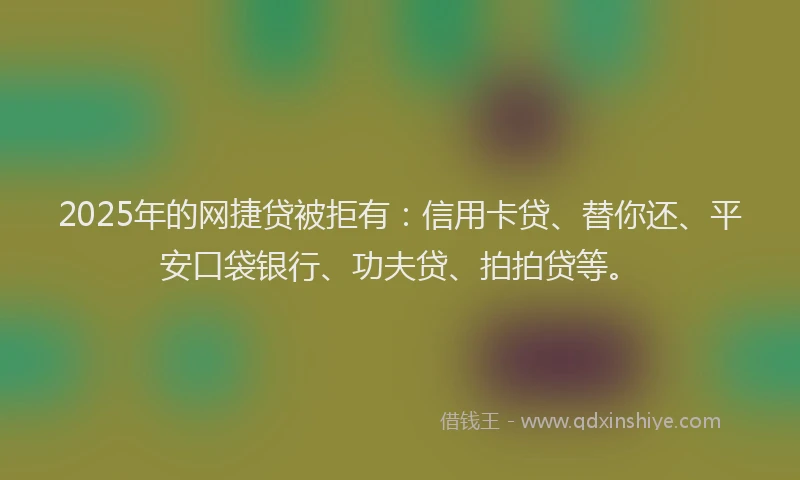 2025年的网捷贷被拒有：信用卡贷、替你还、平安口袋银行、功夫贷、拍拍贷等。