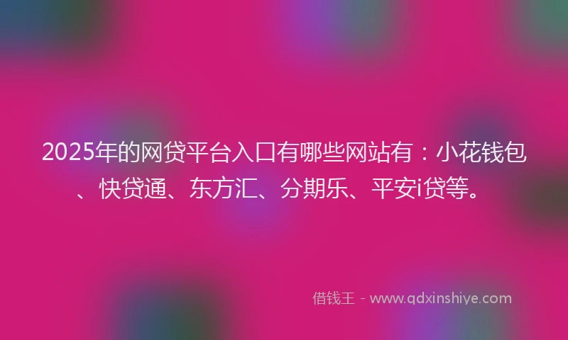 2025年的网贷平台入口有哪些网站有：小花钱包、快贷通、东方汇、分期乐、平安i贷等。