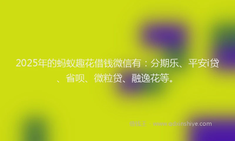 2025年的蚂蚁趣花借钱微信有：分期乐、平安i贷、省呗、微粒贷、融逸花等。
