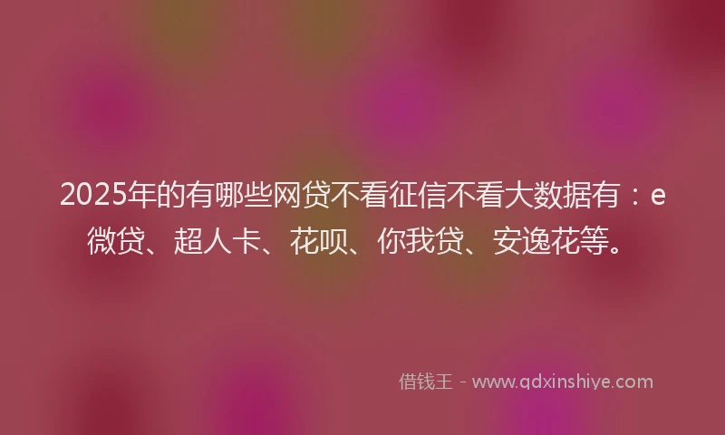 2025年的有哪些网贷不看征信不看大数据有：e微贷、超人卡、花呗、你我贷、安逸花等。