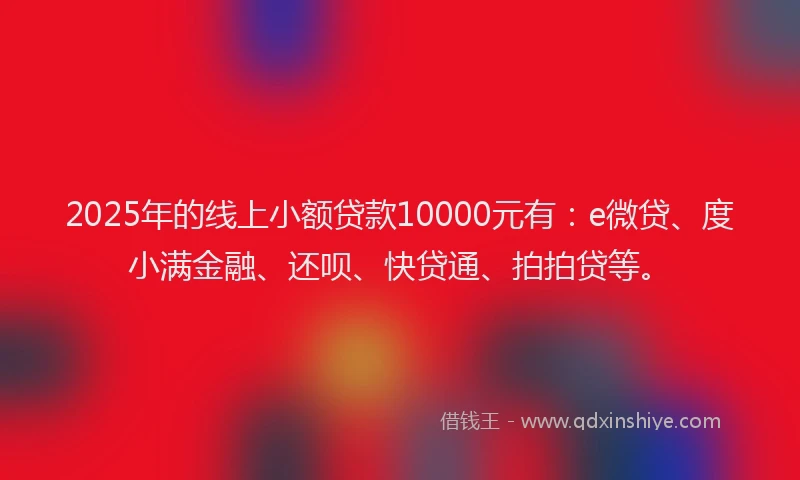 2025年的线上小额贷款10000元有：e微贷、度小满金融、还呗、快贷通、拍拍贷等。
