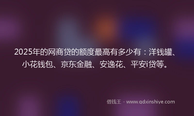 2025年的网商贷的额度最高有多少有：洋钱罐、小花钱包、京东金融、安逸花、平安i贷等。