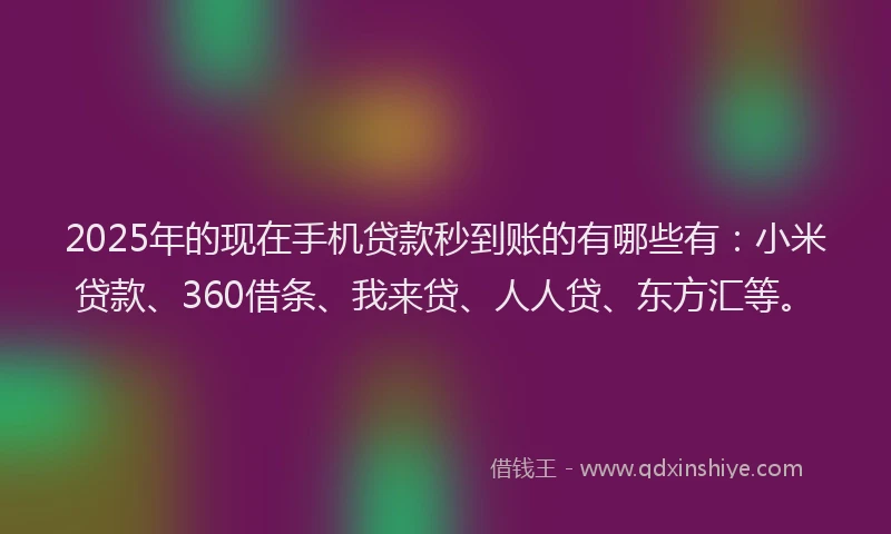 2025年的现在手机贷款秒到账的有哪些有：小米贷款、360借条、我来贷、人人贷、东方汇等。